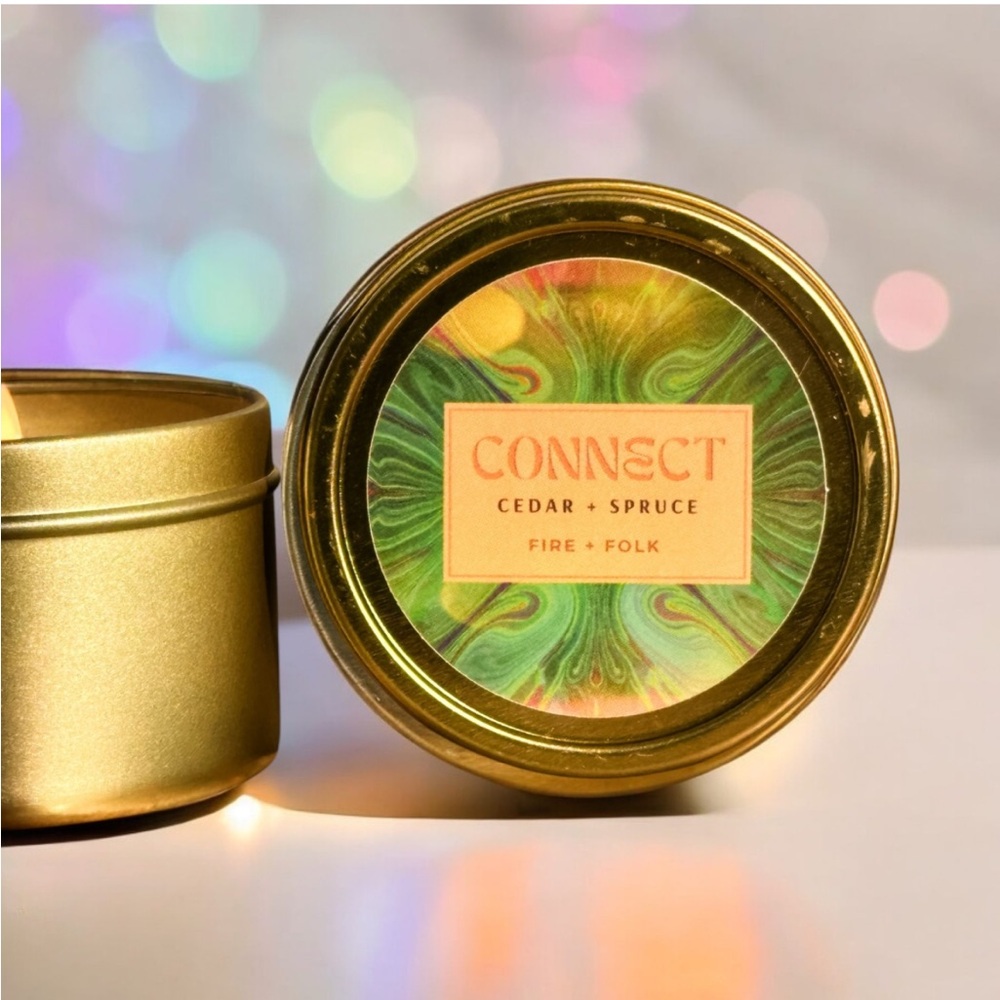 NEW • Fire + Folk “Connect” Cedar + Spruce Hand-poured Soy Candle • 4oz Tin
